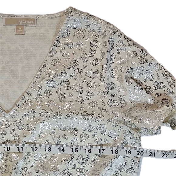 Michael Kors Top Womens Medium‎ Silver Glitter Paisley Short Sleeve Pullover - Picture 6 of 8